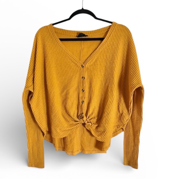 Urban Outfitters Tops - Urban Outfitters Out From Under Mustard Waffle Knit Twist Front Top